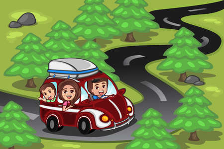 A vector illustration of happy family on a road tripのイラスト素材