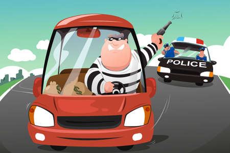 A illustration of police chasing criminals in a car on the highwayのイラスト素材