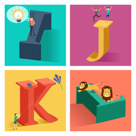 A vector illustration of alphabets concept in 3D from I to Lのイラスト素材