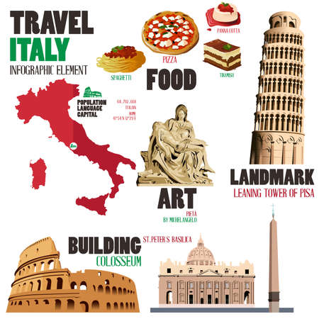 A vector illustration of Infographic elements for traveling to Italyのイラスト素材