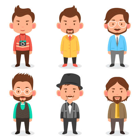 A vector illustration of men avatars in different outfitsのイラスト素材