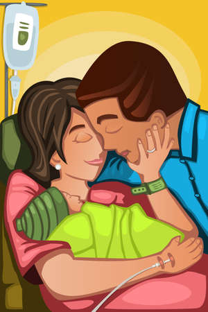 A vector illustration of a couple having a newborn baby in the hospitalのイラスト素材