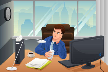 A vector illustration of businessman looking bored at the officeのイラスト素材