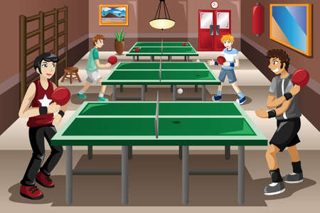 A vector illustration of teenagers playing ping pongのイラスト素材