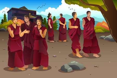 A illustration of Buddhist monks in Tibet templesのイラスト素材