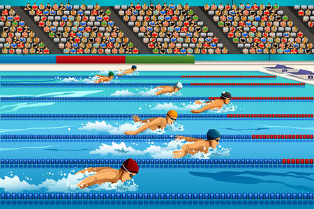 A illustration of swimmers during swimming competition for sport competition seriesのイラスト素材