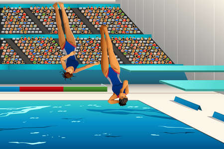 A illustration of divers diving into the pool for sport competition seriesのイラスト素材