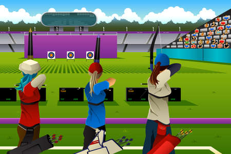 A illustration of archers in the archery match for sport competition seriesのイラスト素材