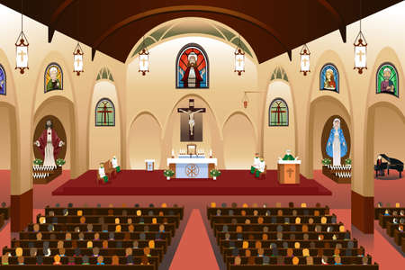 A vector illustration of pastor giving a sermon at a churchのイラスト素材