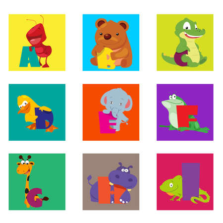 A vector illustration of alphabet animals from A to Iのイラスト素材