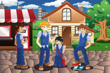 A illustration of kids bullying their friendのイラスト素材