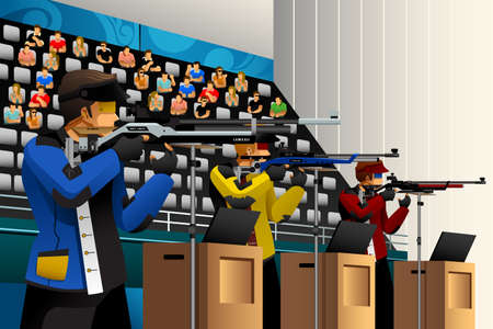 A vector illustration of people shooting with rifle at a target in the competition for sport competition seriesのイラスト素材