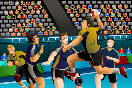 A vector illustration of people playing handball in the competition for sport competition seriesのイラスト素材