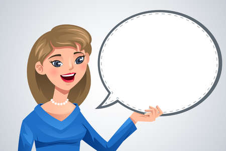 A vector illustration of smiling woman with blank text bubbleのイラスト素材