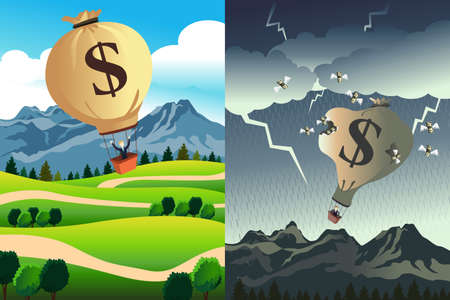 A vector illustration of success versus bankruptcy