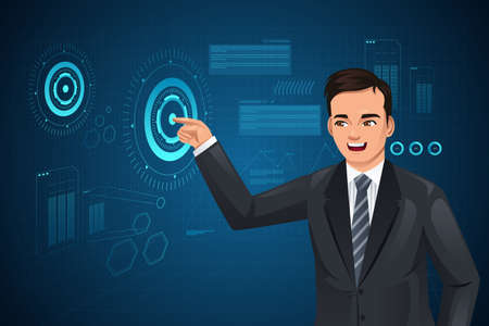 A vector illustration of man with futuristic looking computerのイラスト素材