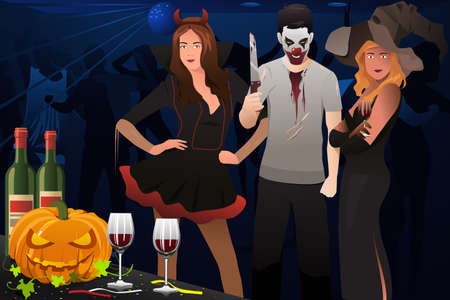 A vector illustration of adult dressing up in Halloween costume in a partyのイラスト素材