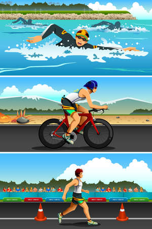 A vector illustration of triathlon sport for sport competition seriesのイラスト素材