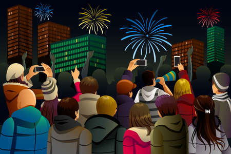 A vector illustration of group of young people celebrating New Yearのイラスト素材