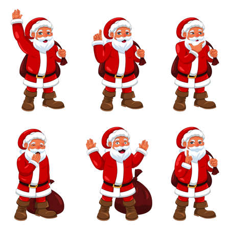 A vector illustration of Santa Claus in different expressionsのイラスト素材