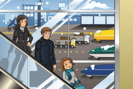 A vector illustration of family going to vacation in airportのイラスト素材