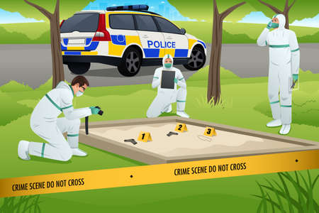 A vector illustration of forensics working on a crime sceneのイラスト素材