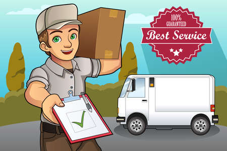 A vector illustration of a delivery man delivering a packageのイラスト素材