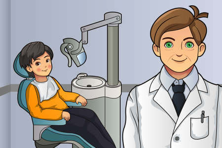 A vector illustration of little boy in the dentist officeのイラスト素材