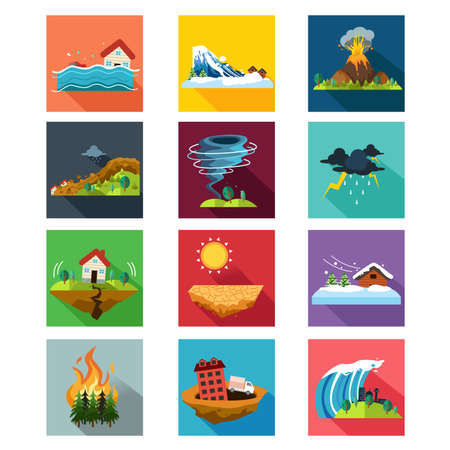A vector illustration of natural disaster icon setsのイラスト素材