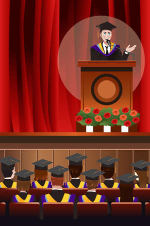 A vector illustration of graduating young man giving a speechのイラスト素材