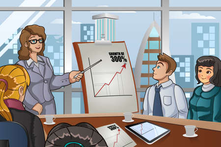 A vector illustration of business people in a meeting in the officeのイラスト素材