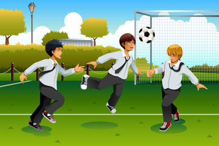 A vector illustration of student in uniform playing soccerのイラスト素材