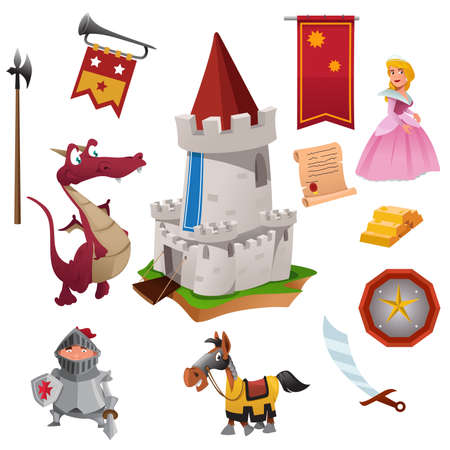 A vector illustration of knight and dragon icon setsのイラスト素材