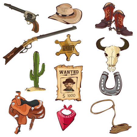 A vector illustration of American old Western icon setsのイラスト素材