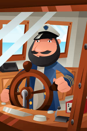 A vector illustration of boat captain on dutyのイラスト素材