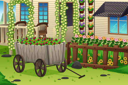 A vector illustration of summer garden sceneのイラスト素材