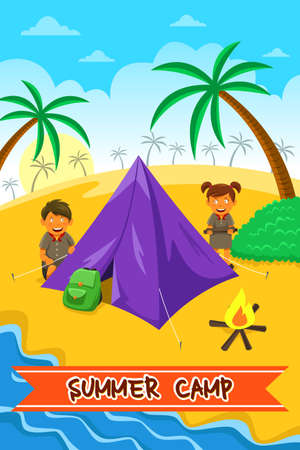 A vector illustration of summer camp poster designのイラスト素材