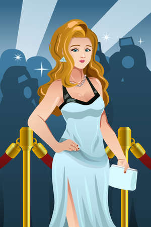 A vector illustration of fashionable woman going to a red carpet eventのイラスト素材