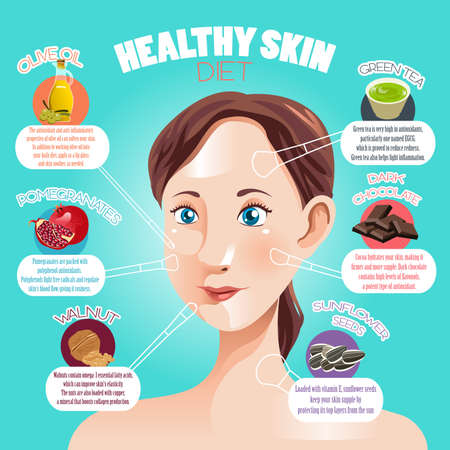 A vector illustration of healthy skin diet infographicのイラスト素材