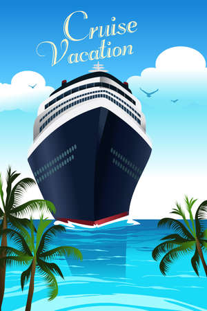 A vector illustration of cruise vacation poster design with copyspaceのイラスト素材