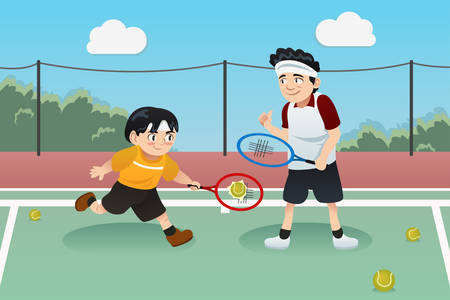 A vector illustration of father playing tennis with his sonのイラスト素材
