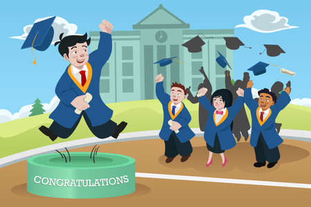 A vector illustration of happy students celebrating graduationのイラスト素材