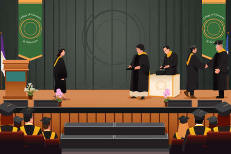 A vector illustration of graduation girl at podiumのイラスト素材