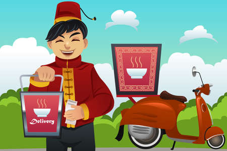 A vector illustration of man delivering Chinese foodのイラスト素材