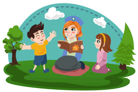 A vector illustration of nurse with little kidsのイラスト素材