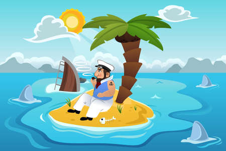 A vector illustration of sailor stranded in an islandのイラスト素材