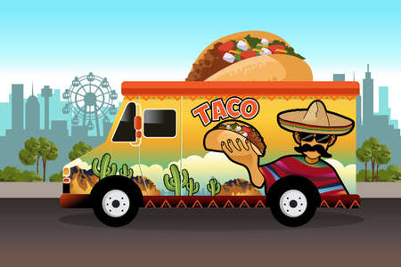 A vector illustration of taco food truckのイラスト素材