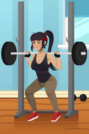 A vector illustration of woman lifting weight in gymのイラスト素材