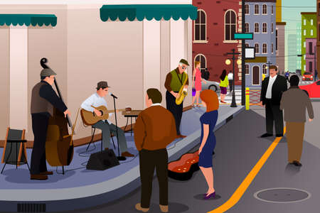 A vector illustration of jazz musician playing on the street in the cityのイラスト素材