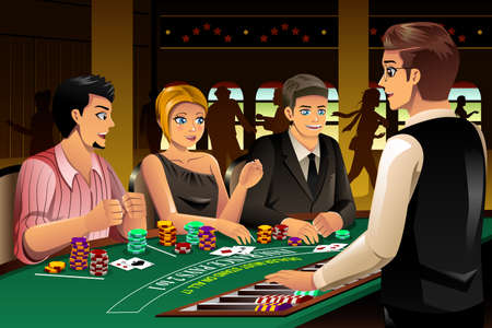 A vector illustration of happy people gambling in a casinoのイラスト素材